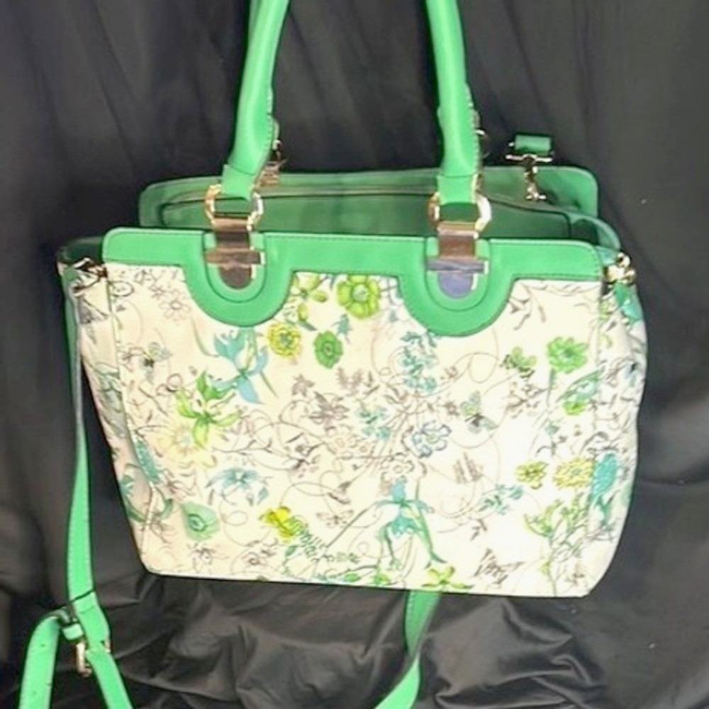 Flutterby Green Floral Garden & Butterfly‎ Structured Handbag/Shoulder Bag